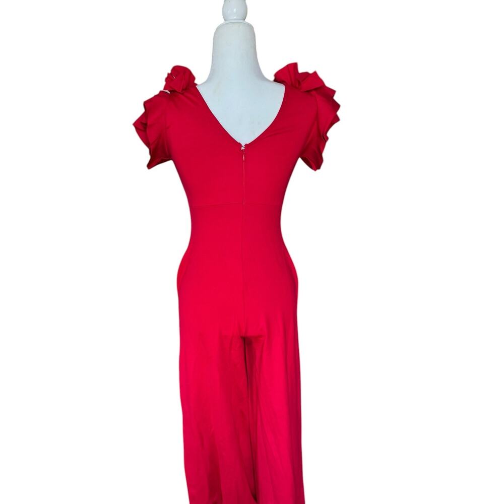 Venus Red Jumpsuit Womens Size 4 Ruffle Sleeve Wide Leg V Neck Formal Party NWT - Picture 10 of 12